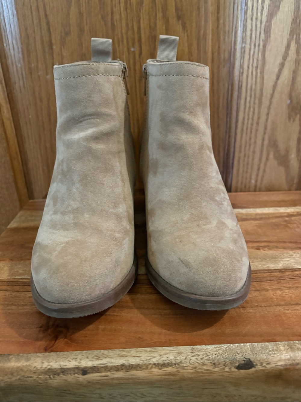 Women's Tan Suede Ankle Booties - Classic Zip Booties
